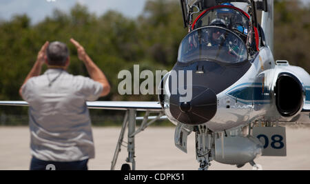 Apr 26, 2011 - Cape Canaveral, Florida, U.S. - A T-38 with two members of Endeavour's crew arrives at NASA's Kennedy Space Center in Florida on Tuesday. (Credit Image: © Joel Kowsky/ZUMAPRESS.com) Stock Photo