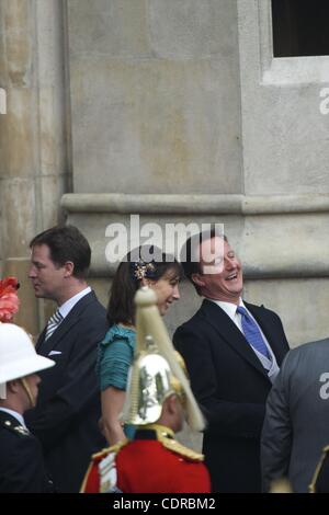 April 29, 2011 - London, England, UK - Prime Minister David Cameron and wife Samantha share a laugh with fellow guests upon exiting Westminster Abbey at the conclusion of Prince William and Kate Middleton's royal wedding. (Credit Image: © Mark Makela/ZUMAPRESS.com) Stock Photo