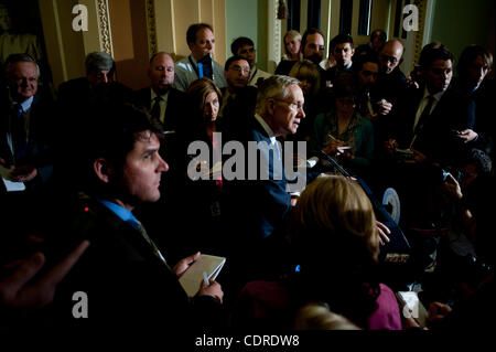May 3, 2011 - Washington, District of Columbia, U.S. - Senate Majority Leader Harry Reid (D-NV) speaks to the press on Capitol Hill on Tuesday. Senator Reid said that he wants to bring energy legislation to the floor before the Memorial Day recess. (Credit Image: © Pete Marovich/ZUMAPRESS.com) Stock Photo