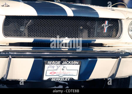 Mr. October and Baseball Hall of Famer, Reggie Jackson was on hand at the 2011 Auburn Spring Auction in Auburn Indiana to sell three vehicles from his collection.  The most expensive of the three vehicles was this 1965 Shelby GT 350 in original condition.  It is complete with a rare dash pod mounted Stock Photo