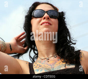 “American Pickers” star Danielle Colby Cushman answer questions from fans and signs autographs Saturday June 4, 2011 in LeClaire, Iowa during the 'American Pickers' Weekend that brought an estimated 10,000 people to the small Mississippi River community. (Kevin E. Schmidt/Maquoketa Studios) Stock Photo