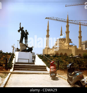 June 17, 2011 - Beirut, Lebanon - Martyr Square, twenty years after the end of the civil war in Lebanon. The Statue of the Martyrs has been damaged in the war and stands as a testimony if its length and brutality even if it has originally commemorated an uprising against the Ottoman mandate in 1916. Stock Photo