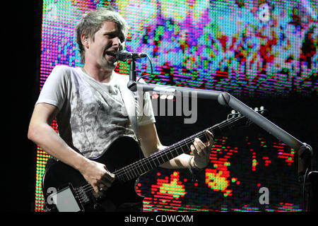 English rock band Muse performing live in Moscow. Pictured: Matthew Bellamy . Stock Photo