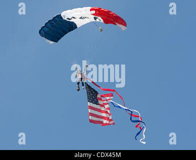 Aug. 27, 2011 - Denver, Colorado, U.S. - WALT GREEN starts the Airshow off with his Parachute Jump during the Rocky Mountain Airshow in Broomfield. (Credit Image: &#169; Hector Acevedo/ZUMAPRESS.com) Stock Photo