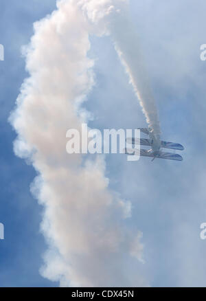 Aug. 27, 2011 - Denver, Colorado, U.S. - Stunt pilot GARY ROWER and his Stearman aircraft perform during the Rocky Mountain Airshow in Broomfield. (Credit Image: &#169; Hector Acevedo/ZUMAPRESS.com) Stock Photo