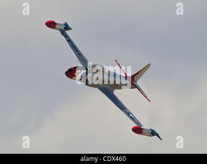 Aug. 27, 2011 - Denver, Colorado, U.S. - A T-33 trainer performs for the crowd during the Rocky Mountain Airshow in Broomfield. (Credit Image: &#169; Hector Acevedo/ZUMAPRESS.com) Stock Photo