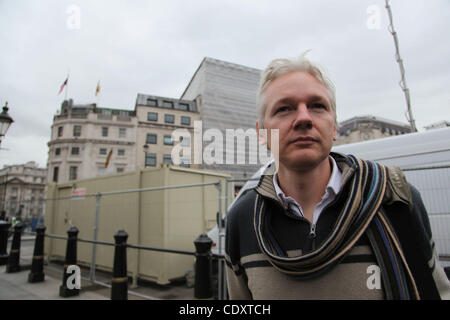 Julian Assange joined the demonstration to stop the war and he gave a speech in  Trafalgar Square Stock Photo
