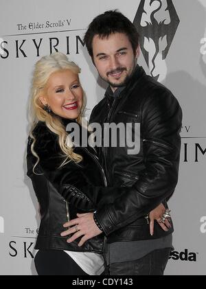 Nov. 8, 2011 - Los Angeles, California, USA - Nov 08, 2011 - Los Angeles, California, USA - Actress CHRISTINA AGUILERA and boyfriend MATT RUTLER  at the Skyrim Video Game Launch held at the Belasco Theater, Los Angeles. (Credit Image: © Paul Fenton/ZUMAPRESS.com) Stock Photo