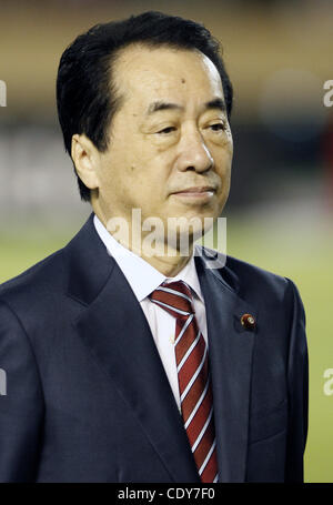 Aug. 19, 2011 - Tokyo, Japan - Japan's Prime Minister NAOTO KAN looks on during the charity match for the earthquake and tsunami victims at the National Stadium. Japan Women's National Team defeated Nadeshiko League Team by 3-2. (Credit Image: © Shugo Takemi/Jana Press/ZUMAPRESS.com) Stock Photo