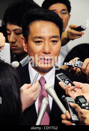 Aug. 23, 2011 - Tokyo, Japan - Former Foreign Minister SEIJI MAEHARA speaks to reporters at the Diet Building in Tokyo, Japan. Due to the resignation of the current Japanese Prime Minister which is scheduled to be done August 26, Maehara has announce his plan to run in the presidential election of t Stock Photo