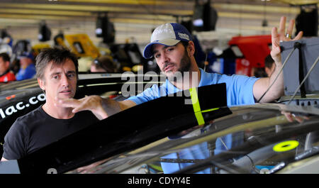 Nov. 6, 2011 - Fort Worth, Texas, U.S. - BBC Top Gear hostRICHARD HAMMOND interviews NASCAR Sprint Cup Series driver JIMMIE JOHNSON before the AAA Texas 500 at Texas Motor Speedway in Fort Worth. (Credit Image: © Ralph Lauer/ZUMAPRESS.com) Stock Photo