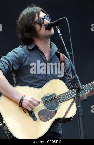 Aug 5, 2011 - Chicago, Illinois; USA - Musician CONOR OBERST of the band Bright Eyes performs live as part of the 20th Anniversary of the Lollapalooza Music Festival that is taking place at Grant Park.  The three day festival will attract over 270 thousand fans to see a variety of artist on eight st Stock Photo