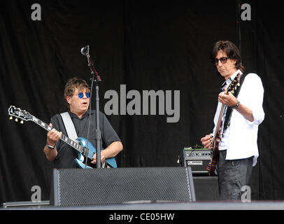 Aug 7, 2011 - Chicago, Illinois; USA - Musician RICK OCASEK and Guitarist ELLIOT EASTON of The Cars performs live as part of the 20th Anniversary of the Lollapalooza Music Festival that is taking place at Grant Park.  The three day festival will attract over 270 thousand fans to see a variety of art Stock Photo