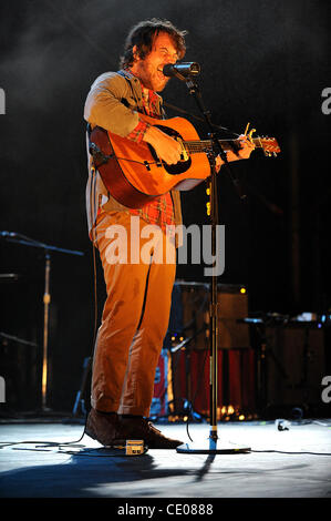 Sept 21, 2011 - Raleigh, North Carolina; USA -   Singer / Guitarist ROBIN PECKNOLD of the band Fleet Foxes performs live as their 2011 tour makes a stop at the Raleigh Amphitheater. Copyright 2011 Jason Moore. (Credit Image: © Jason Moore/ZUMAPRESS.com) Stock Photo