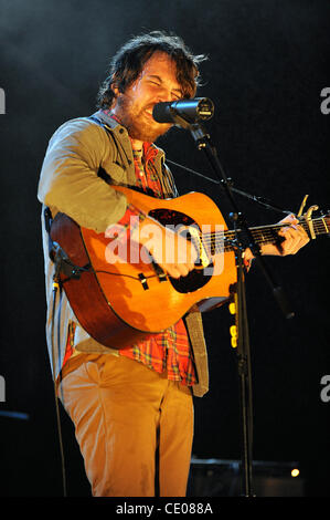 Sept 21, 2011 - Raleigh, North Carolina; USA -   Singer / Guitarist ROBIN PECKNOLD of the band Fleet Foxes performs live as their 2011 tour makes a stop at the Raleigh Amphitheater. Copyright 2011 Jason Moore. (Credit Image: © Jason Moore/ZUMAPRESS.com) Stock Photo