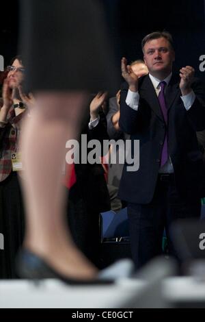 Sept. 28, 2011 - Liverpool, England, UK - Shadow Chancellor of the Exchequer ED BALLS applauds his wife, Shadow Home Secretary, YVETTE COOPER, after she addressed delegates during the Labour Party Conference at the ACC Liverpool. (Credit Image: © Mark Makela/ZUMAPRESS.com) Stock Photo