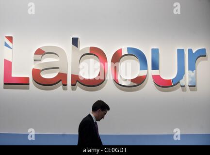 Sept. 28, 2011 - Liverpool, England, UK - Labour leader ED MILIBAND takes the stage during speeches at the Labour Party Conference at the ACC Liverpool. (Credit Image: © Mark Makela/ZUMAPRESS.com) Stock Photo