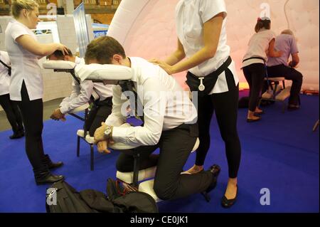 Oct. 7, 2011 - Manchester, England, UK - Delegates receive massages during the Conservatives Party Conference at Manchester Central. (Credit Image: © Mark Makela/ZUMAPRESS.com) Stock Photo