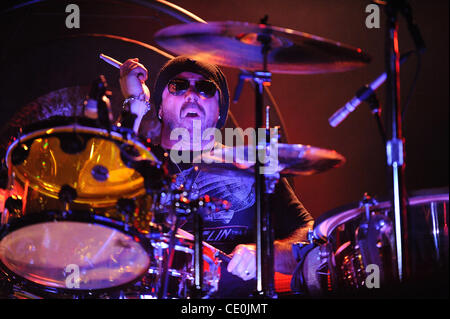 Oct. 15, 2011 - Los Angeles, CA, USA - Musician-JASON BONHAM and the Led Zeppelin Experience, Live at the Greek Theatre, Los Angeles, California, USA, October14, 2011.  Featuring Jason Bonham on drums, Tony Catania on guitar, James Dylan lead vocals, Dorian Heartsong on bass, and Stephen LeBlanc on  Stock Photo