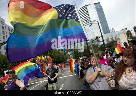 Oct. 9, 2011 - Atlanta, GA - Atlanta's Gay Pride Parade, one of the largest in the U.S., coincides with National Coming Out Day celebrations. Thousands gathered at Piedmont Park in the city's predominately gay midtown for the festival. Atlanta is in the top three 'gayest' cities in the U.S. with nea Stock Photo