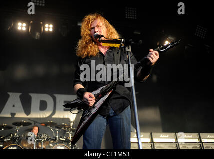 Aug. 10, 2011 - Dallas, Texas, U.S - Lead Singer DAVE MUSTAINE of the Heavy Metal Rock Band Megadeth performs live on stage at the Rockstar Energy Drink Mayhem Festival at the Gexa Energy Pavillion. (Credit Image: Â© Albert Pena/Southcreek Global/ZUMAPRESS.com) Stock Photo