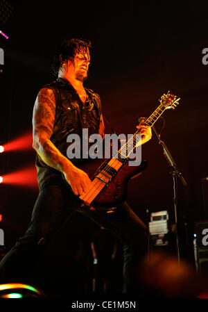 Aug. 10, 2011 - Dallas, Texas, U.S - Dan Donegan guitarist of the Heavy Metal Rock Band Disturbed performs live on stage at the Rockstar Energy Drink Mayhem Festival at the Gexa Energy Pavillion in Dallas, Texas (Credit Image: © Albert Pena/Southcreek Global/ZUMAPRESS.com) Stock Photo