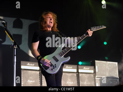 Aug. 10, 2011 - Dallas, Texas, U.S - Bassist David Ellefson of the Heavy Metal Rock Band Megadeth performs live on stage at the Rockstar Energy Drink Mayhem Festival at the Gexa Energy Pavillion in Dallas, Texas (Credit Image: © Albert Pena/Southcreek Global/ZUMAPRESS.com) Stock Photo