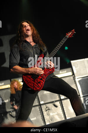 Aug. 10, 2011 - Dallas, Texas, U.S - Guitarist Chris Broderick of the Heavy Metal Rock Band Megadeth performs live on stage at the Rockstar Energy Drink Mayhem Festival at the Gexa Energy Pavillion in Dallas, Texas (Credit Image: © Albert Pena/Southcreek Global/ZUMAPRESS.com) Stock Photo