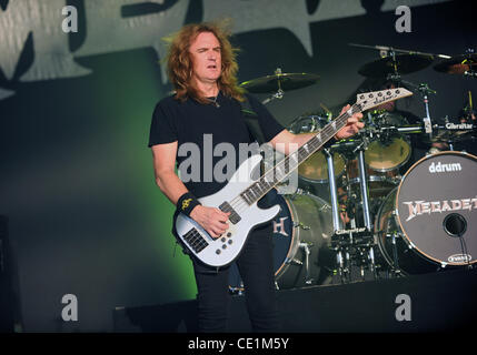 Aug. 10, 2011 - Dallas, Texas, U.S - Bassist David Ellefson of the Heavy Metal Rock Band Megadeth performs live on stage at the Rockstar Energy Drink Mayhem Festival at the Gexa Energy Pavillion in Dallas, Texas (Credit Image: © Albert Pena/Southcreek Global/ZUMAPRESS.com) Stock Photo