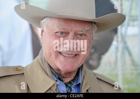 Larry Hagman visists solar panel producer Solarworld AG. Freiberg, Germany - 25.11.2010 Stock Photo