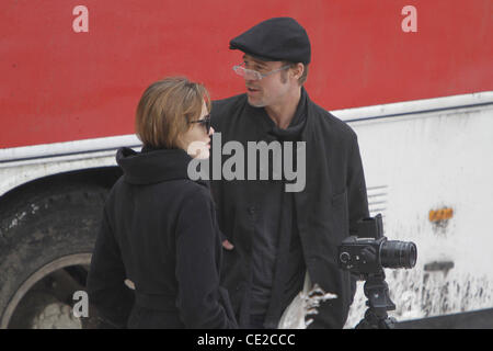 Brad Pitt taking photos on the set of Angelina Jolie's directorial debut 'United Love Story'. Budapest, Hungary - 08.11.2010 Stock Photo