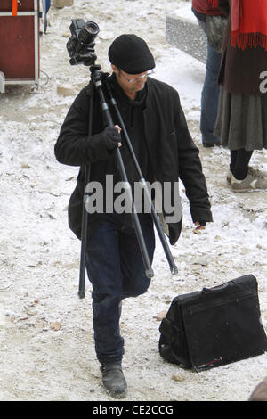 Brad Pitt taking photos on the set of Angelina Jolie's directorial debut 'United Love Story'. Budapest, Hungary - 08.11.2010 Stock Photo