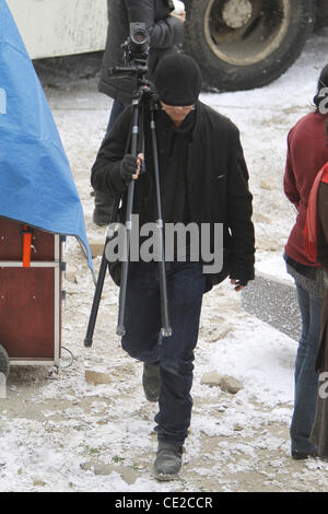 Brad Pitt taking photos on the set of Angelina Jolie's directorial debut 'United Love Story'. Budapest, Hungary - 08.11.2010 Stock Photo