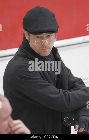 Brad Pitt taking photos on the set of Angelina Jolie's directorial debut 'United Love Story'. Budapest, Hungary - 08.11.2010 Stock Photo