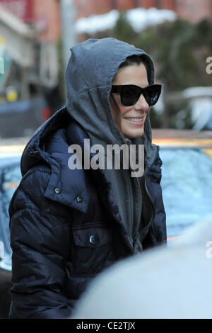 Sandra Bullock seen leaving her townhouse in Manhattan. New York City, USA - 31.01.11 Stock Photo