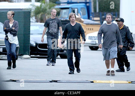 David Spade walks from his trailer to the film set of 'Jack and Jill' shooting in West Hollywood Los Angeles, California - 19.10.10 Stock Photo