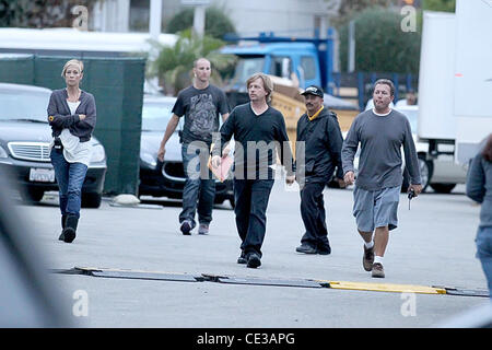 David Spade walks from his trailer to the film set of 'Jack and Jill' shooting in West Hollywood Los Angeles, California - 19.10.10 Stock Photo