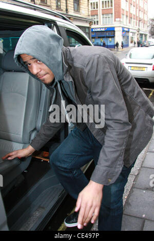 J. Cole aka Jermaine Lamarr Cole American rapper leaving BBC Radio 1 studios London, England - 07.01.11 Stock Photo