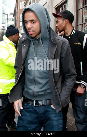 J. Cole aka Jermaine Lamarr Cole American rapper leaving BBC Radio 1 studios London, England - 07.01.11 Stock Photo