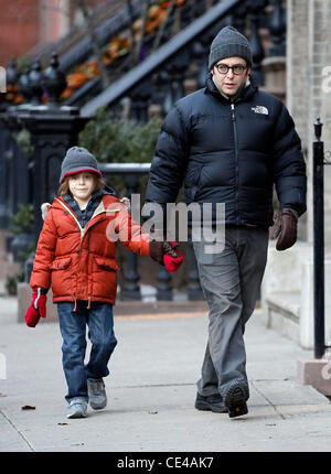 Matthew Broderick and his son James Wilke Broderick bundle up for a walk in Manhattan New York City, USA - 10.01.11 Stock Photo