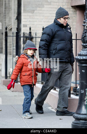 Matthew Broderick and his son James Wilke Broderick bundle up for a walk in Manhattan New York City, USA - 10.01.11 Stock Photo