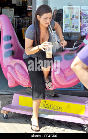 Jenni Farley aka JWoww  Cast members of MTV's 'Jersey Shore' taking a break from working at the Shore Store Seaside Heights, New Jersey - 27.08.10 Stock Photo