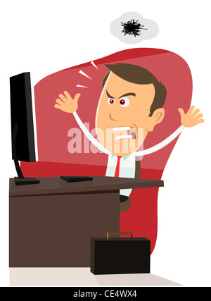 Illustration of a cartoon desktop computer at night, with screen turned ...
