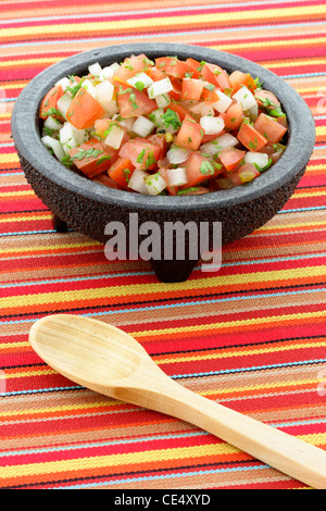 pico de gallo also called salsa fresca, is a fresh, uncooked condiment made from chopped tomato, white onion,cilantro and chilis Stock Photo