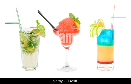 Set of three Fresh cocktails isolated on a white background Stock Photo