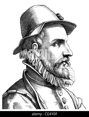 Historical drawing of the 19 th century, Johann Fischart, 1550-1591, German poet and writer