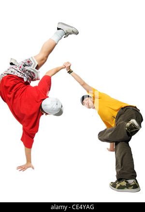 Cool young hip-hop dancers on white background Stock Photo