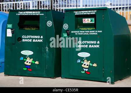 Clothing and Shoe Recycling banks, Cambridge, England, UK Stock Photo