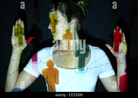 Symbolic image. Biometric, automatic face detection, face scanner. Networking, social network, media. Stock Photo