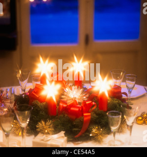 Candlelit Christmas dinner table Alsace  France, Europe Stock Photo